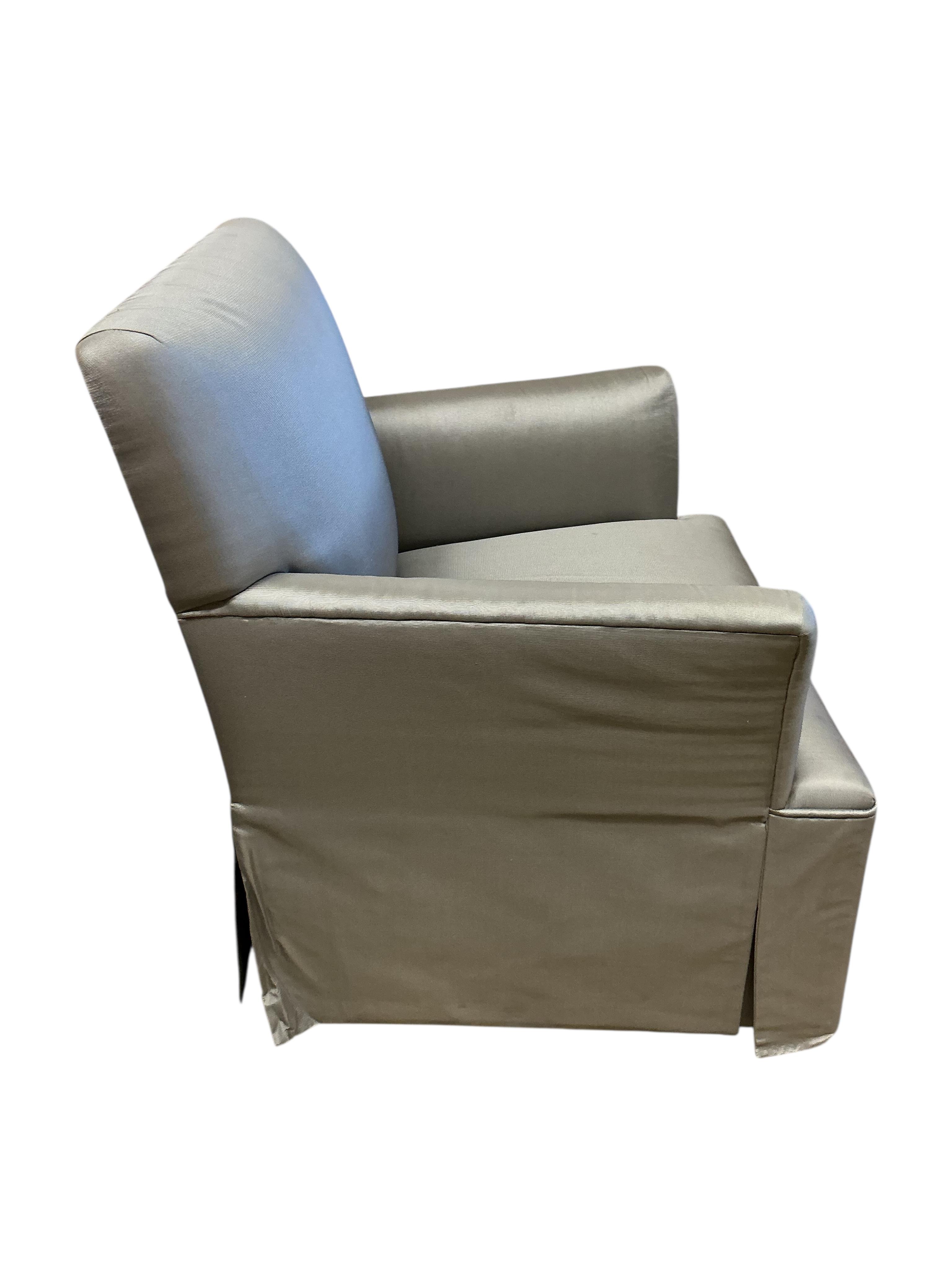 A pair of contemporary Ben Whistler silver fabric armchairs, width 74cm, depth 70cm, height 85cm